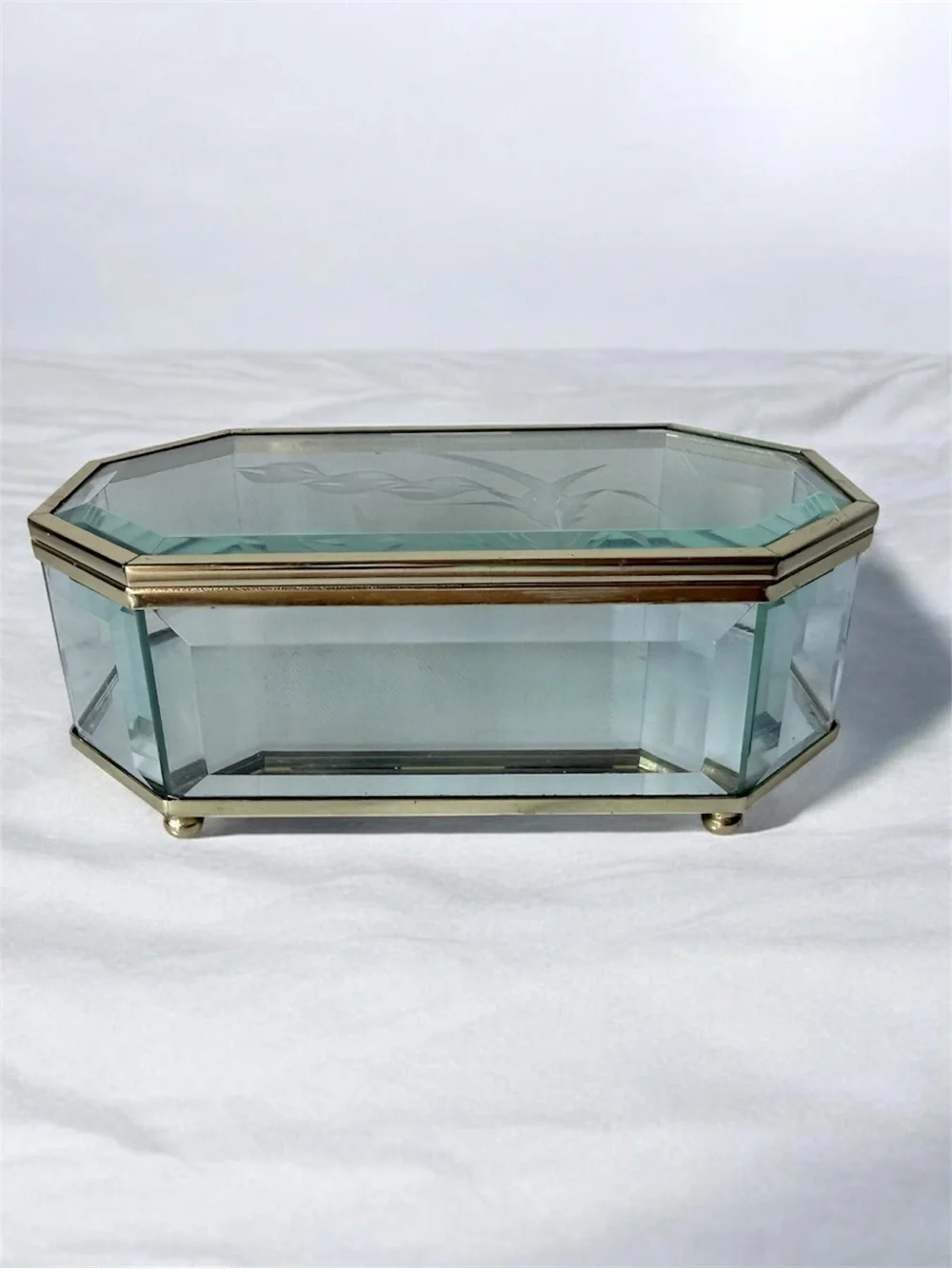 Glass and Brass Display Jewelry Case - Gold Finish, vintage